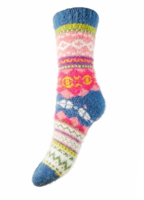 Sokken maat 36-40 Woolmix muticolor blauw-roze