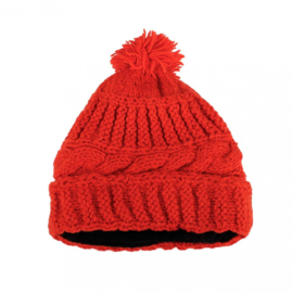 Muts effen met pompom rood