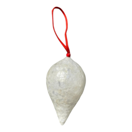 Kersthanger Kinta druppel wit met rood suede lus