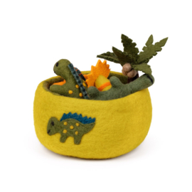 Mandje vilt S dino geel-olijfgroen
