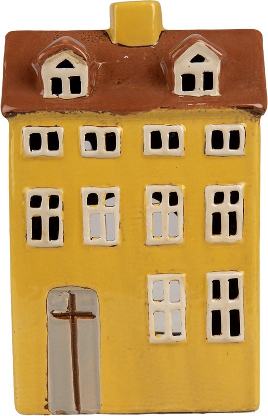 Clayre & Eef waxinelichthouder huis geel