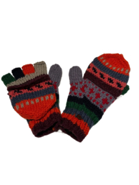 Handschoenen met top groen-grijs-oranje-aubergine