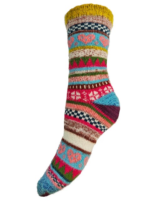 Sokken maat 36-40 Woolmix muticolor paars-geel
