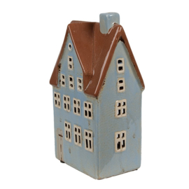Houder waxinelicht Clayre & Eef ijsblauw huis L