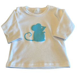 Baby T-shirt met velours opdruk muis turquoise maat 62