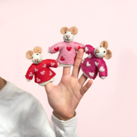 Vingerpopje vilt 3D muis Sweetheart roze