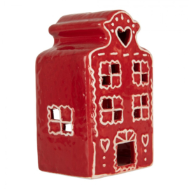 Houder waxinelicht Clayre & Eef  peperkoek rood huis M