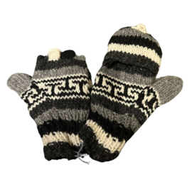 Handschoenen met top zwart-wit-grijs