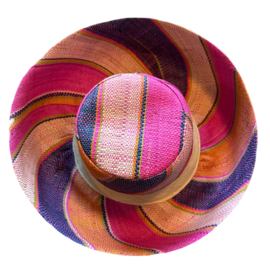 Zonnehoed met brede rand paars-oranje-cyclaam