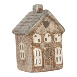 Houder waxinelicht Clayre & Eef beige-ijsblauw