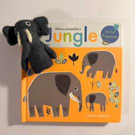 Boekje Dierenfamilies: jungle met vingerpopje olifant