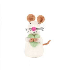 Eiwarmer/decoratie muis met hartje lichtgroen