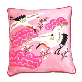 Kussen Only Natural kraanvogels fluweel roze