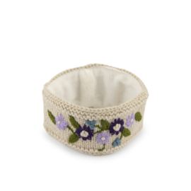 Beanie Sjaal met Verhaal Flowers beige met blauwe bloemen