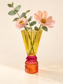 Vaasje/waxinelichthouder geel-roze-oranje