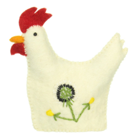 Eiwarmer/decoratie haan geborduurd paardenbloem