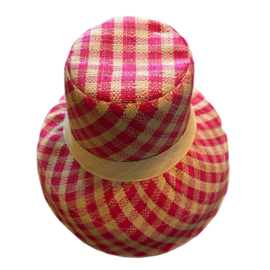 Zonnehoed met brede rand geruit cyclaam