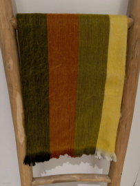 Sjaal L brede streep bruin-terra-brons-geel