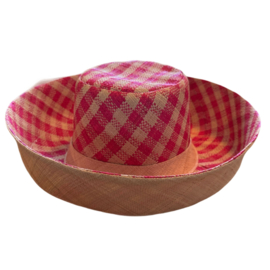 Zonnehoed met brede rand geruit cyclaam