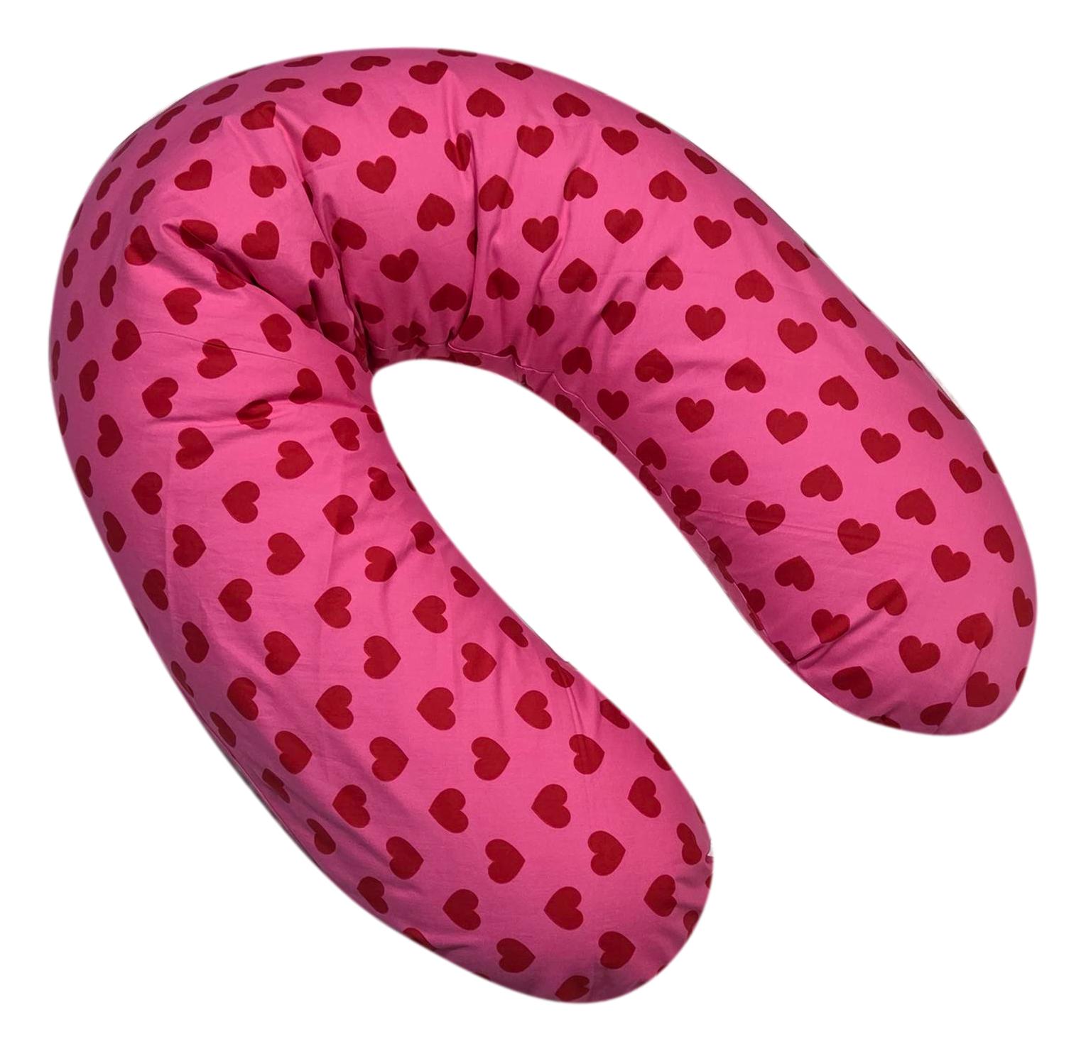 Voedingskussenhoes "Roze met rode harten"