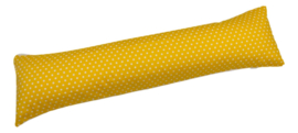 Zijslaapkussenhoes "2 verschillende kanten: Stip geel en witte wafel " 110x25cm