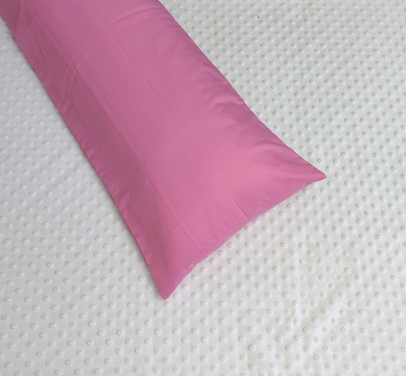 Zijslaapkussenhoes "Effen roze" 110x25cm