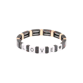 Armband metalen kralen zwart love