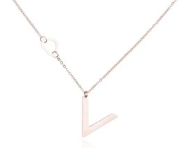 Ketting V Met Hartje Rosé Goud