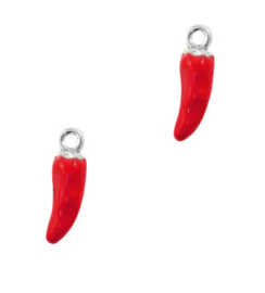 Metalen Bedel Peper Zilver - Rood ( 1 stuk)