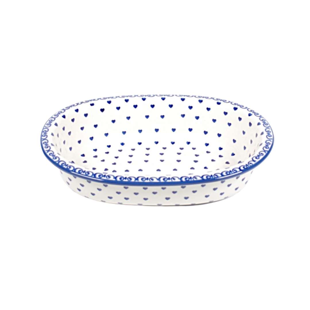 Ovenschaal diep ovaal 24cm - hartjes klein blauw