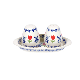 Peper & Zout stel - molen blauw met rode tulp