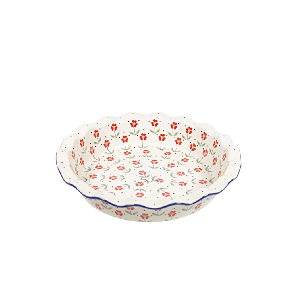 Ovenschaal rond met golfrand 27cm - vergeet mij niet rood