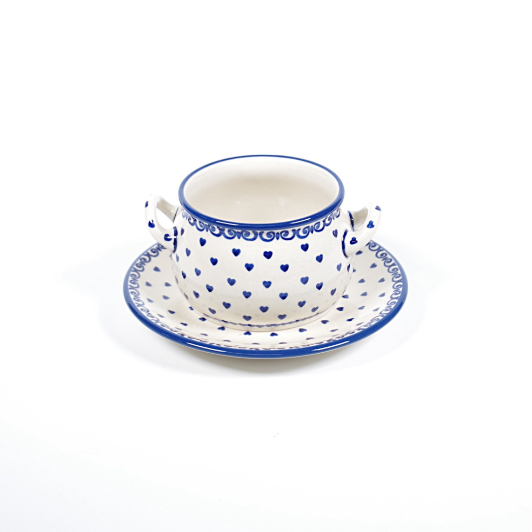 Soepkom met oor - hartjes klein blauw