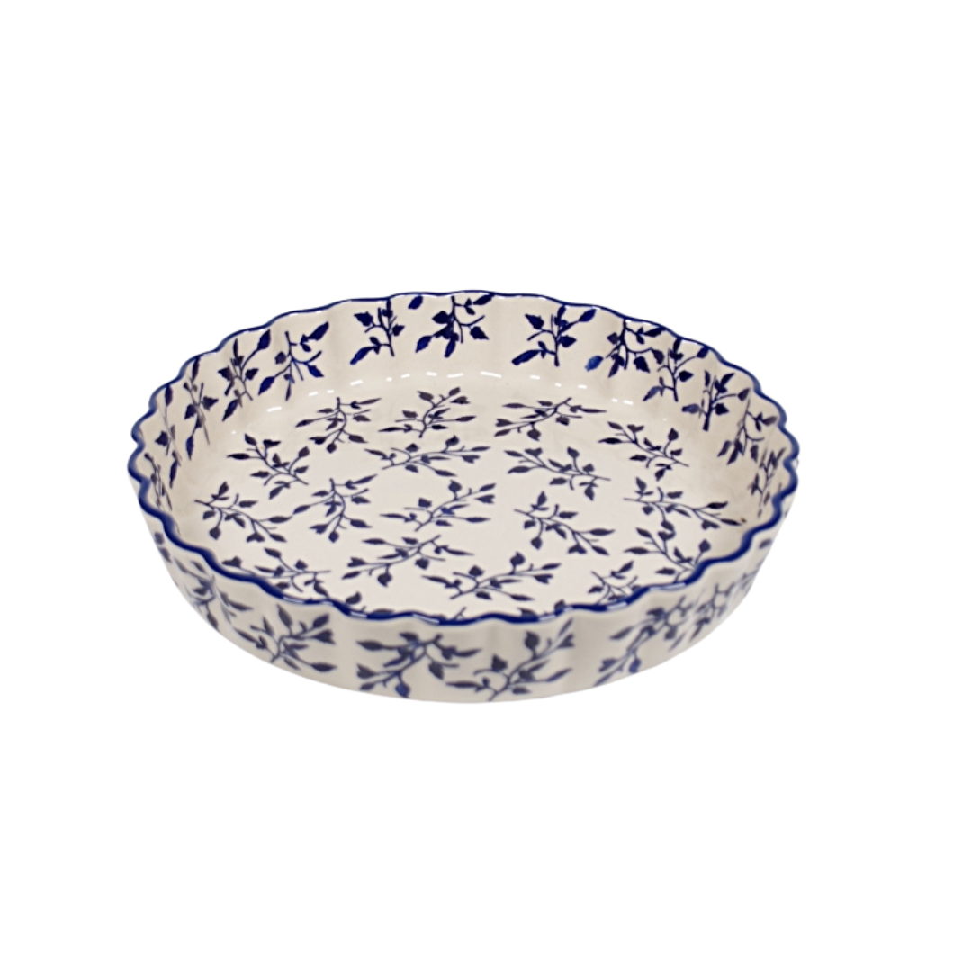Quiche schaal 26cm - blaadjes blauw