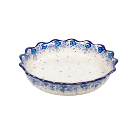 Ovenschaal rond met golfrand 24cm unikat - bloemetjes blauw