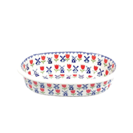 Ovenschaal ovaal 24cm - molen blauw met rode tulp