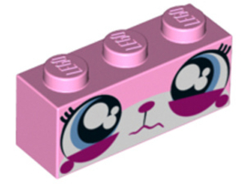 Brick 1 x 3 with Cat Face Wide Eyes Watering (Sad Unikitty) Pattern