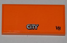 Tile 2 x 4 with 'CITY' and 'V8' Pattern (Sticker) - Set 4434