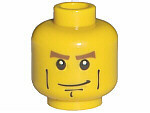 Minifigure, Head Male Brown Eyebrows, White Pupils, Vertical Cheek Lines, Chin Dimple Pattern - Blocked Open Stud
