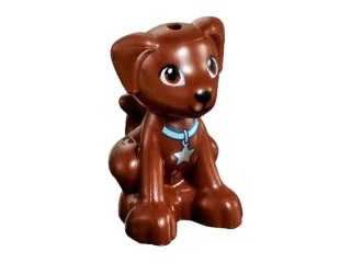 Dog, Friends Style, Labrador / Labradoodle, Sitting with Black Nose and Mouth, Reddish Brown Eyes and Medium Azure Collar with Silver Star Tag Pattern (Puppy Dash / Scout)