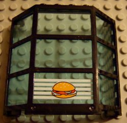 Window Bay 3 x 8 x 6 with Trans-Light Blue Glass with 5 White Stripes and Hamburger Pattern