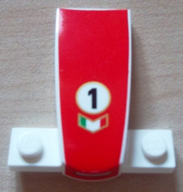 Wedge 4 x 2 x 1 1/3 with 1 x 4 Base with OpMouth and Number 1 on Red Background Pattern (Cars Francesco Bernoulli)