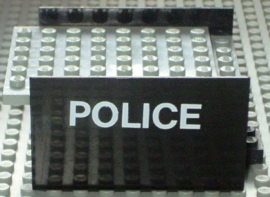 Black Boat, Hull Smooth Middle 8 x 6 x 3 1/3, Deck Color Light Gray with 'POLICE' Pattern on Both Sides (Stickers) - Sets 314-1 / 709-1