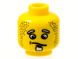 Minifigure, Head Male Confused Expression, White Goatee Pattern (Henchman 1) - Blocked Open Stud