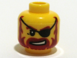 Minifigure, Head Beard Red-Brown, Sneer, Eye Patch Pattern - Blocked Open Stud