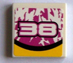 Tile 2 x 2 with Groove with '38', Bottom Black and Yellow Curve Pattern (Sticker) - Set 8131