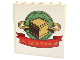 Panel 1 x 6 x 5 with 'Storage & Transfer' on Red Banner, Tan Box and Arrows on Sand Green Globe Pattern (Sticker) - Set 40586