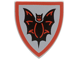 Minifigure, Shield Triangular Short with Black Bat on Silver Background Pattern