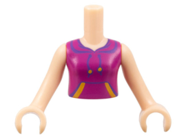 Torso Mini Doll Girl Magenta Top with Strings and Front Pockets Pattern, Light Nougat Arms with Hands