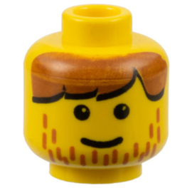 Minifigure, Head Male Brown Hair and Line Stubble Pattern - Blocked Open Stud